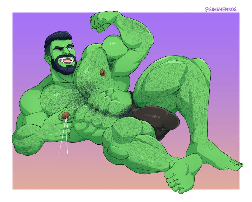 1boy 2023 armpit_hair balls bara bara_tits barazoku beard big_bulge bulge facial_hair fangs flexing_bicep gay green-skinned_male green_body green_skin hairy hairy_arms hairy_chest hi_res highres huge_bulge male male_focus male_nipples male_only male_pubic_hair manly muscular_male nipples orc orc_male penis pointy_ears simshenko solo solo_male speedo taogebear teeth teeth_visible thong underwear yaoi