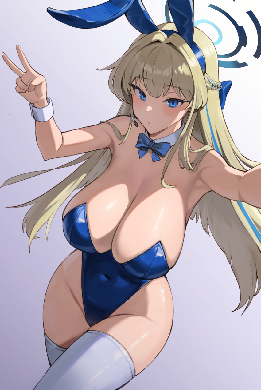 1girls 9eep big_breasts blue_archive blue_eyes breasts bunny_ears bunny_girl bunnysuit busty cleavage curvaceous curvy curvy_body curvy_female curvy_figure female huge_breasts large_breasts millennium_science_school_student peace_sign toki_(blue_archive) toki_(bunny)_(blue_archive) voluptuous