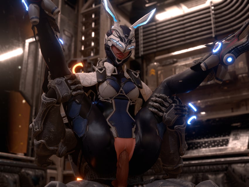 3d armor athletic_female blender_(software) bunny_(the_first_descendant) bunny_ears carrying clothed_sex facelesstrigger full_nelson half-dressed light-skinned_female male sex the_first_descendant thick_thighs vaginal_penetration wide_hips