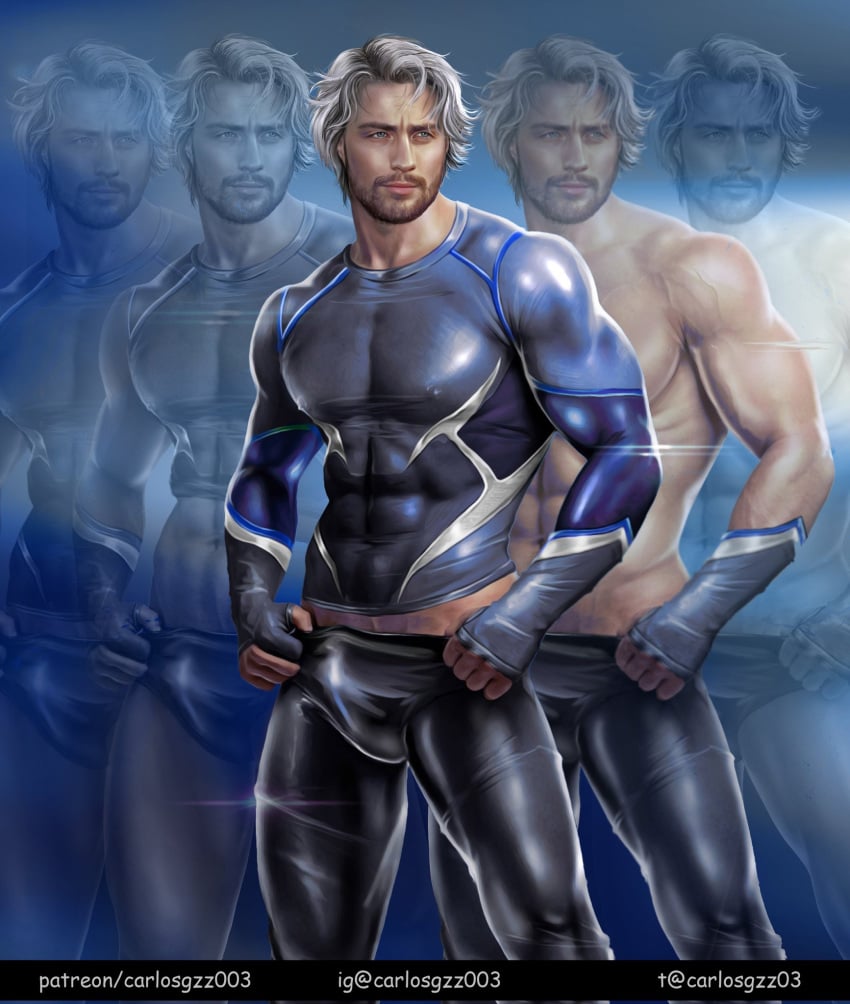 1boy aaron_taylor-johnson actor avengers avengers:_age_of_ultron bulge carlos_gzz celebrity human human_only in_character light-skinned_male light_skin male male_only marvel marvel_cinematic_universe muscular muscular_male outfit_variant pietro_maximoff quicksilver solo solo_male teasing