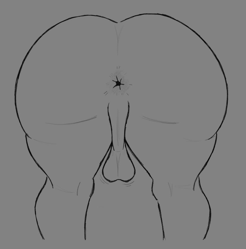 1boy anus ass ass_focus backsack balls big_ass big_butt bottom_heavy bottom_heavy_femboy greyscale no_visible_face oc only_parts original_character solo solo_male therabutt therapee