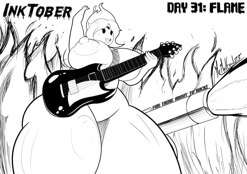 1girls adventure_time big_breasts breasts busty cannon female female_only fire_elemental flame_princess guitar huge_breasts inktober instrument large_breasts mrmelted nipples nude nude_female solo thick_thighs thunder_thighs wide_hips