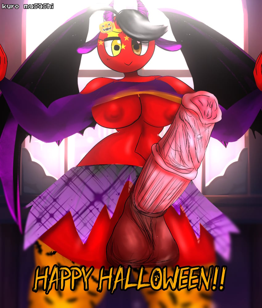 1futa areolae artist_request balls big_breasts black_hair breasts china_(countryhumans) clothed clothing countryhumans countryhumans_girl demon_girl demon_wings different_eye_color erection futa_only futanari half-dressed half_nude halloween halloween_2023 halloween_costume heterochromia horsecock huge_cock humanoid kuro_musashi mostly_nude nipples penis red_skin self_upload skirt solo source_request standing