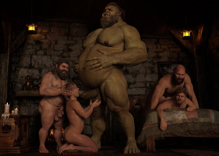 anal balls belly dwarf fangs gay genitals group group_sex hi_res human humanoid humanoid_pointy_ears lex-icon light-skinned_male light_skin male male/male mammal musclegut nipples oral orc orc_male orgy penis sex size_difference teeth vein veiny_muscles veiny_penis