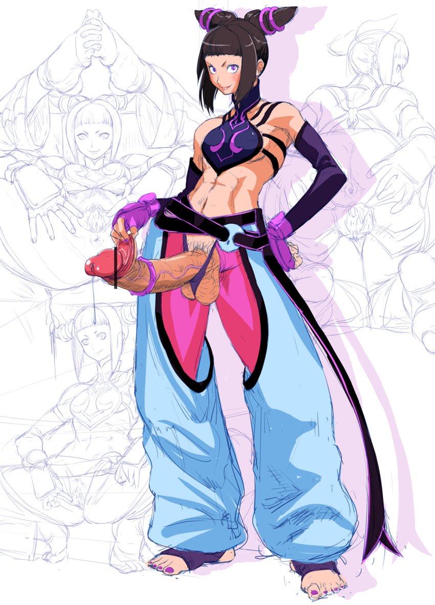 1futa abs anus ass bar_censor barefoot black_hair capcom censor_bar censored cosine detached_sleeves feet fingerless_gloves futanari gloves highres human intersex juri_han looking_back nail_polish on_back penis pointless_censoring precum pubic_hair purple_eyes purple_nails pussy sketch solo_futa spread_ass spread_pussy squatting straight_hair street_fighter street_fighter_iv testicles toes