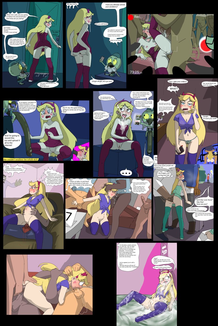 after_sex anal anal_sex blowjob cum dialogue double_penetration english_text fellatio female gangbang oral oral_sex prostitution sex speech_bubble star_butterfly star_vs_the_forces_of_evil stockings straight sunnie thong