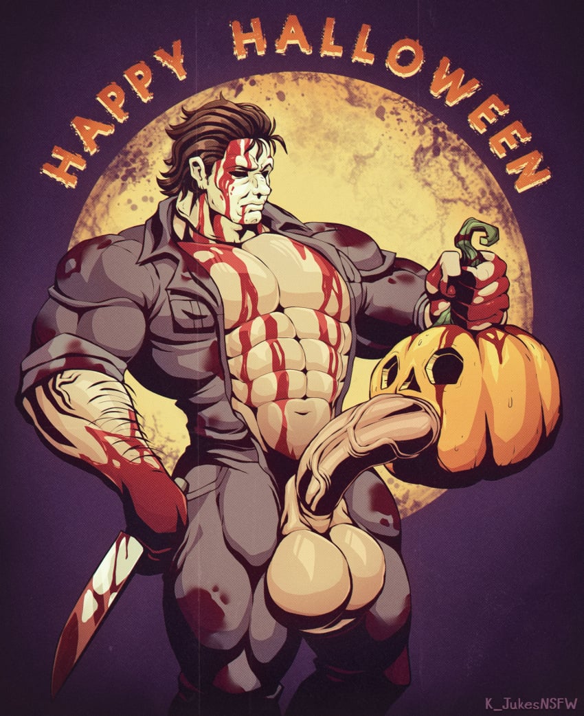 1boy 2023 balls bara barazoku big_balls big_penis clothing erection fat_cock fucking_pumpkin gay halloween halloween_(series) hi_res highres holidays huge_cock k_jukesnsfw kidde_jukes male male_focus male_only manly michael_myers muscular_male penis pumpkin pumpkin_masturbation solo solo_male tight_clothing yaoi