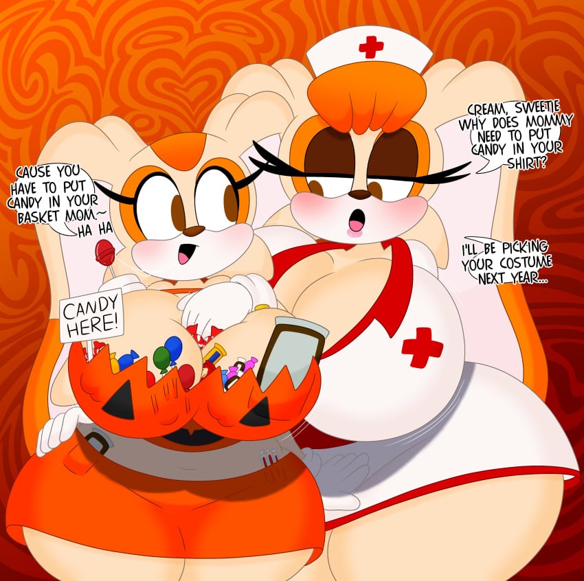 3barts aged_up candy cream_the_rabbit embarrassed halloween halloween_costume mother_and_daughter nurse nurse_cap nurse_uniform parent_and_child parent_and_child_(lore) parent_and_daughter parent_and_daughter_(lore) pumpkin sonic_(series) sonic_the_hedgehog_(series) tagme trick_or_treat vanilla_the_rabbit