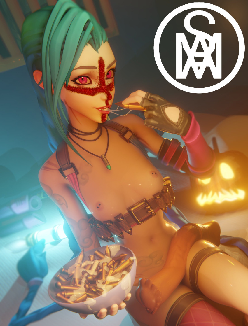 1girls 3d bed blood blue_hair bullet bullets cross cum dildo female gloves halloween horsecock horsecock_dildo jinx_(league_of_legends) league_of_legends looking_at_viewer middlemansfm nipple_piercing nipples penis pink_eyes pumpkin solo solo_female solo_focus topless