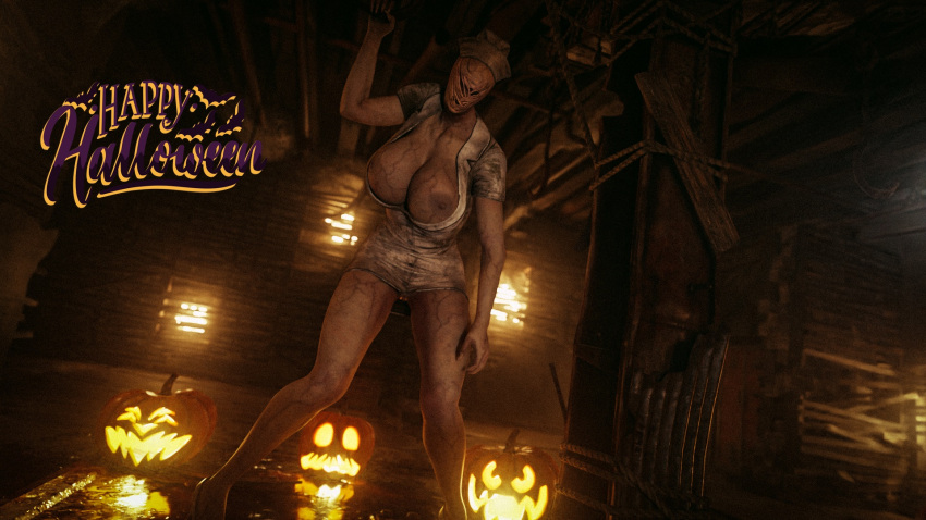 3d big_breasts breasts bubble_head_nurse halloween halloween_theme horror nude nude_female nurse_(silent_hill) pussy pussy_lips pussy_peek silent_hill vagina valadasa