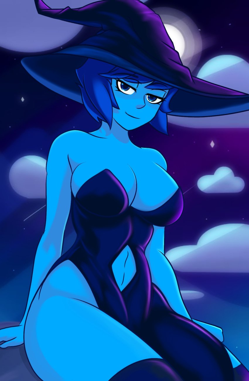 1girls big_breasts blue_hair blue_skin cartoon_network female gem_(species) halloween lapis_lazuli lapis_lazuli_(gem) lapis_lazuli_(steven_universe) solo steven_universe steven_universe:_the_movie steven_universe_future thighs witch_hat