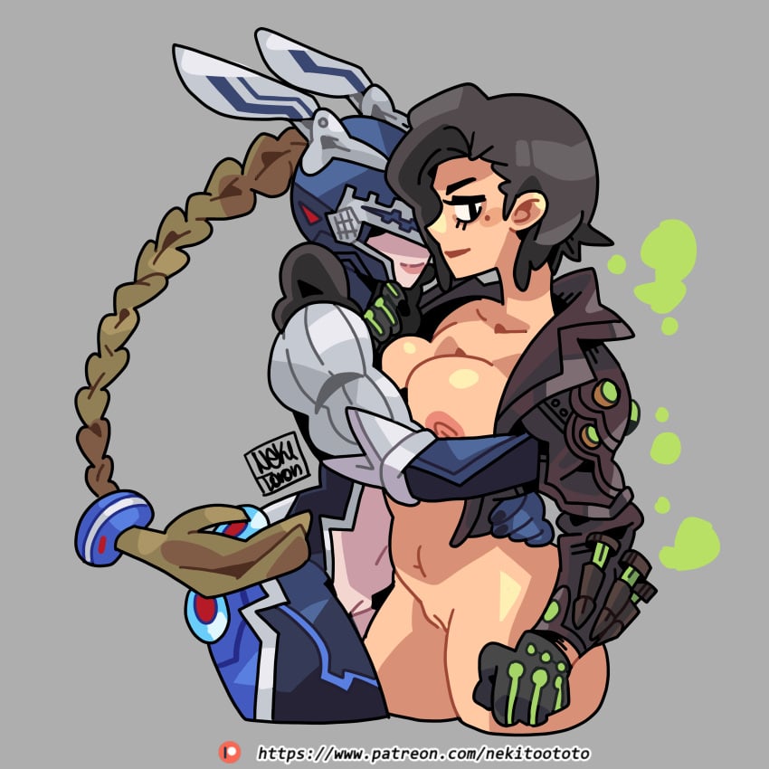 2girls armor black_hair braid braided_hair braided_ponytail breast_press breasts brown_hair bunny_(the_first_descendant) bunny_ears bunny_girl bunnysuit cute female female/female female_focus female_only freyna_(the_first_descendant) full_armor full_body gas gauntlets gloves green_gas half_naked hand_on_waist helmet helmet_covering_face helmet_over_eyes hugging jacket large_breasts lipstick long_hair long_ponytail looking_at_viewer mole mole_under_eye multiple_girls nekitoototo nipples ponytail pussy pussy_lips short_hair shoulder_pads stomach the_first_descendant thick_thighs thighs yuri