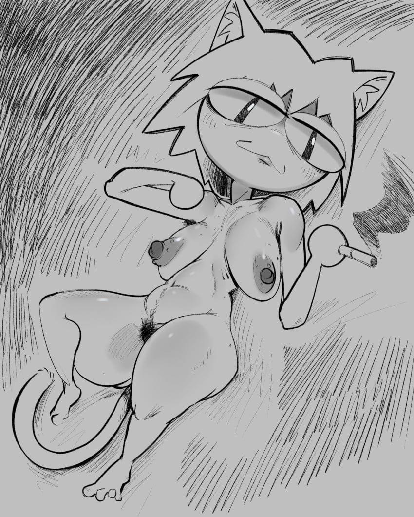 1girls animal_ears anthro barefoot breasts cat_ears cat_tail catgirl cigar completely_naked completely_nude completely_nude_female female female_only full_body greyscale monochrome naked naked_female neco-arc nude nude_female pubes pubic_hair pudutoast sagging_breasts short_hair smoking solo solo_female solo_focus tail thick thick_thighs thighs tsukihime type-moon