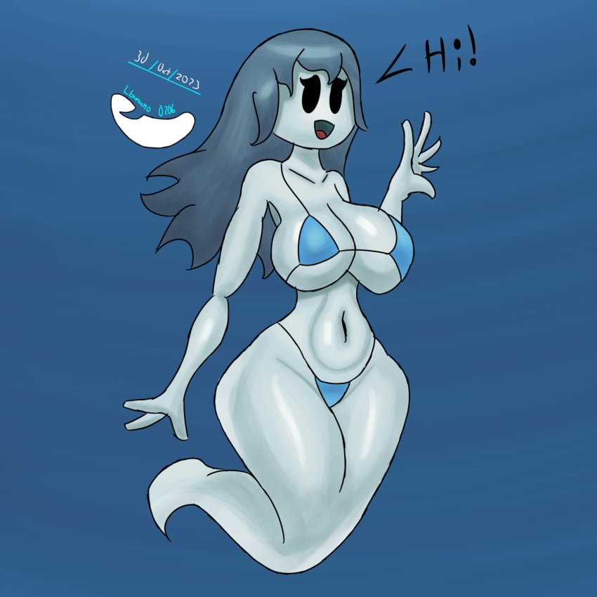 big_ass big_breasts bikini cute_face dialogue ghost ghost_girl hair lbanano0206 simple_background spooky's_house_of_jump_scares spooky_(shojs)