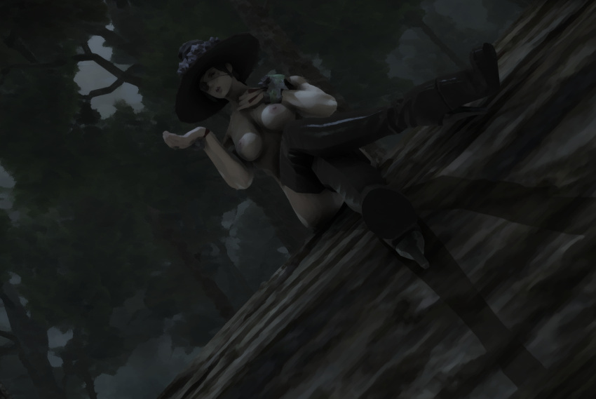 3d boots crossed_legs final_fantasy final_fantasy_xiv futa_only futanari roegadyn_futa swamp witch_hat