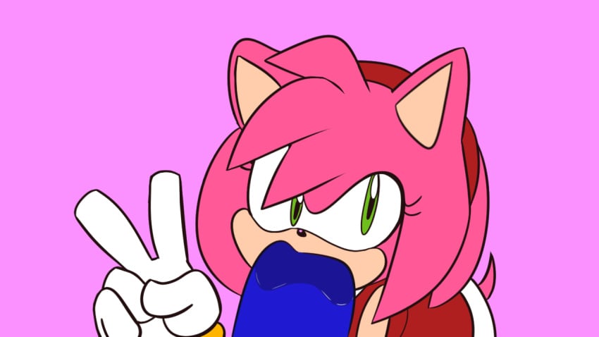 1boy 1boy1girl 1girls 2d amy_rose blowjob blue_penis cute cute_face cute_female cute_girl fellatio female hedgehog jyga97 looking_at_viewer male oral oral_sex peace_sign pink_fur red_clothing sega simple_background sonic_(series) sonic_adventure sonic_the_hedgehog straight