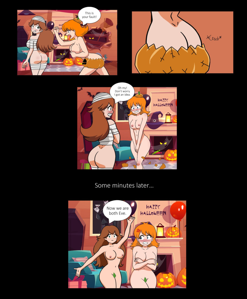 2girls ass breasts collarbone comic covering_crotch embarrassed_nude_female enf english_text floonasif monica_(monica_and_veronica) monica_and_veronica multiple_girls nude tagme veronica_(monica_and_veronica) wardrobe_malfunction