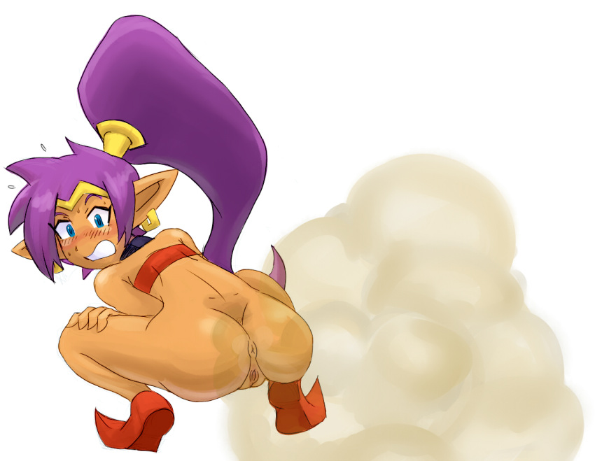 embarrassed fart fart_cloud fart_fetish farting female galsia naked presenting_anus presenting_hindquarters presenting_pussy shantae shantae_(character) squatting white_background