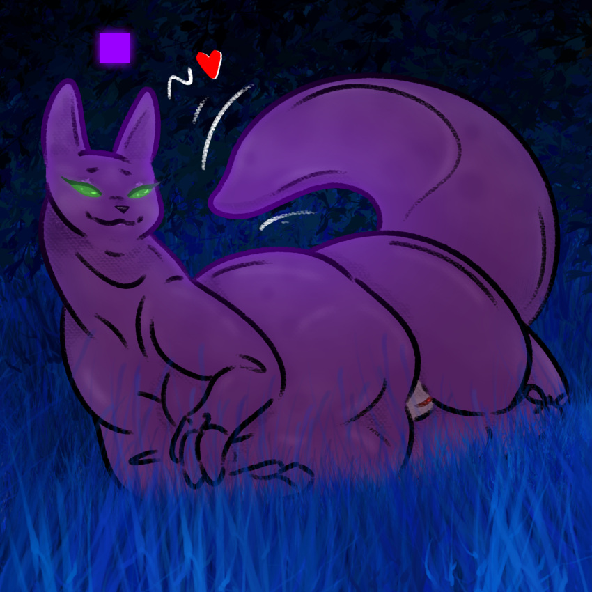 bedroom_eyes belly belly_overhang breasts fan_character female feral genitals green_eyes heart hi_res kayw2324 lips lying motion_lines narrowed_eyes obese obese_female overweight overweight_female purple_body purple_pussy pussy rain_world raised_tail seductive simple_background slugcat smile solo tail thick_tail thick_thighs