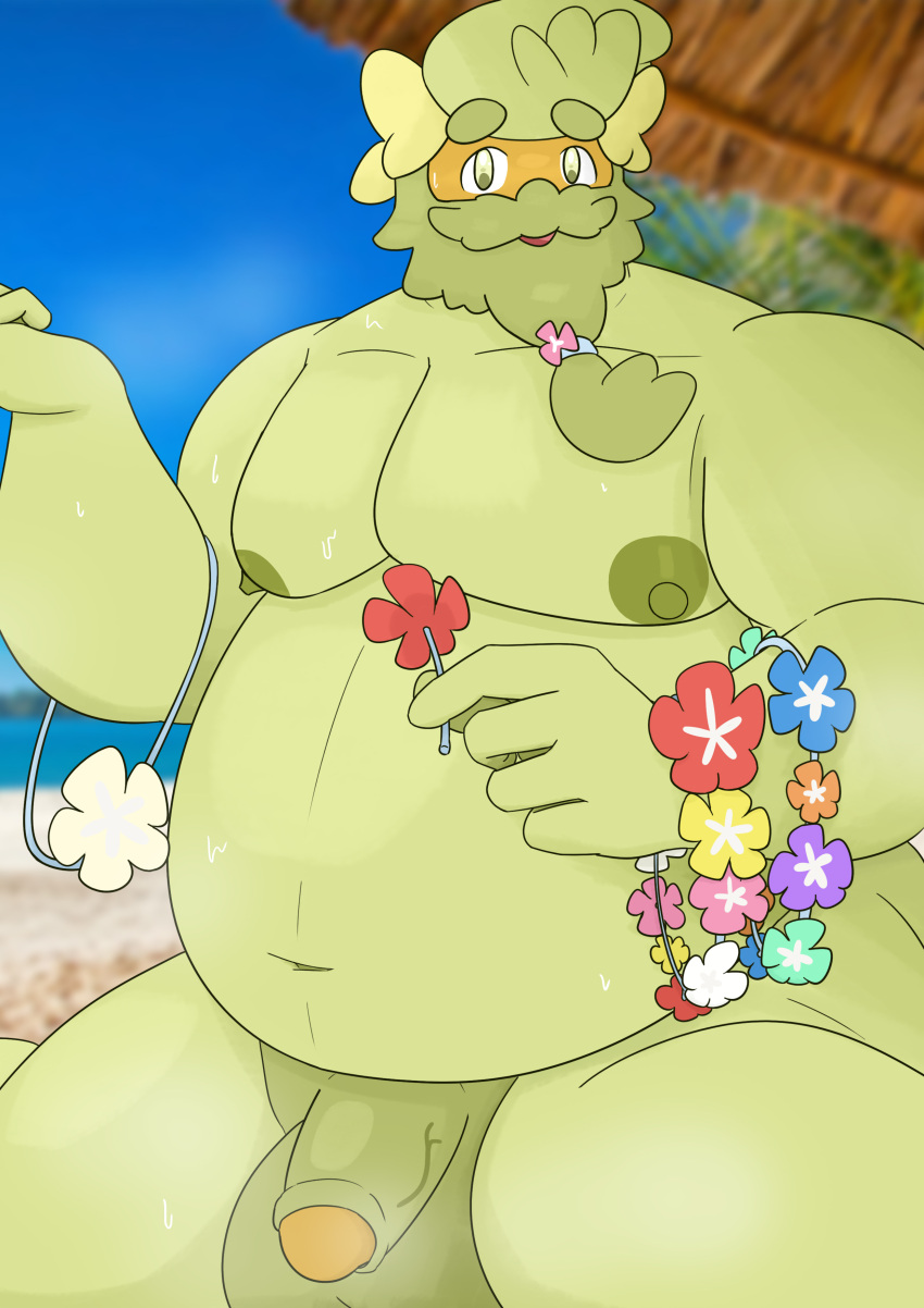 bakablue beach beard comfey daddy fat flower male_only musk pokémon_(species) pokemon sweat