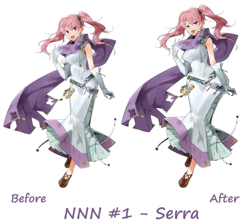 alternate_body_type alternate_breast_size before_and_after cleric dress edit fire_emblem fire_emblem:_the_blazing_blade fire_emblem_heroes huge_breasts large_breasts no_nut_november official_artwork_edit open_mouth pink_hair priestess purple_eyes raised_eyebrow serra_(fire_emblem) smug sutton184_edits third-party_edit tight_clothing wide_hips