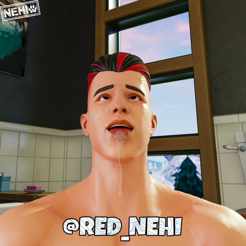 3d cum_in_mouth cum_in_tongue face_closeup fortnite fortnite:_battle_royale gay grefg male male_only no_visible_genitalia red_nehi streamer thegrefg tongue_out