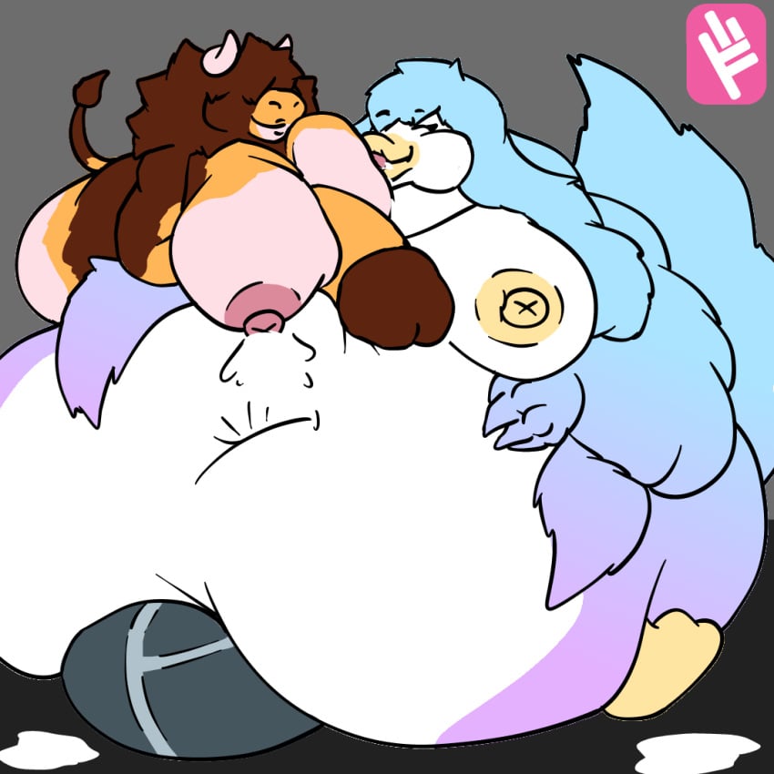 ambiguous_gender anthro areola ass avian belly belly_overhang ben/poksu_(penguinult) big_belly big_breasts big_butt big_penis bird blue_body blue_feathers bodily_fluids bovid bovine breastfeeding breasts brown_body brown_fur bulge cattle duo fat_rolls feathers feedee feeder feederism feeding feedism fluffy fluffy_tail fujiyama_samoyed_(artist) fupa fur genitals hair horn huge_breasts huge_cock hyper hyper_belly hyper_breasts hyper_genitalia hyper_penis intersex intersex/intersex lactating lips long_hair mammal milk morbidly_obese morbidly_obese_anthro nipples obese obese_anthro overweight overweight_anthro penguin penis pink_body pink_fur purple_body purple_feathers smile tail yellow_body yellow_fur