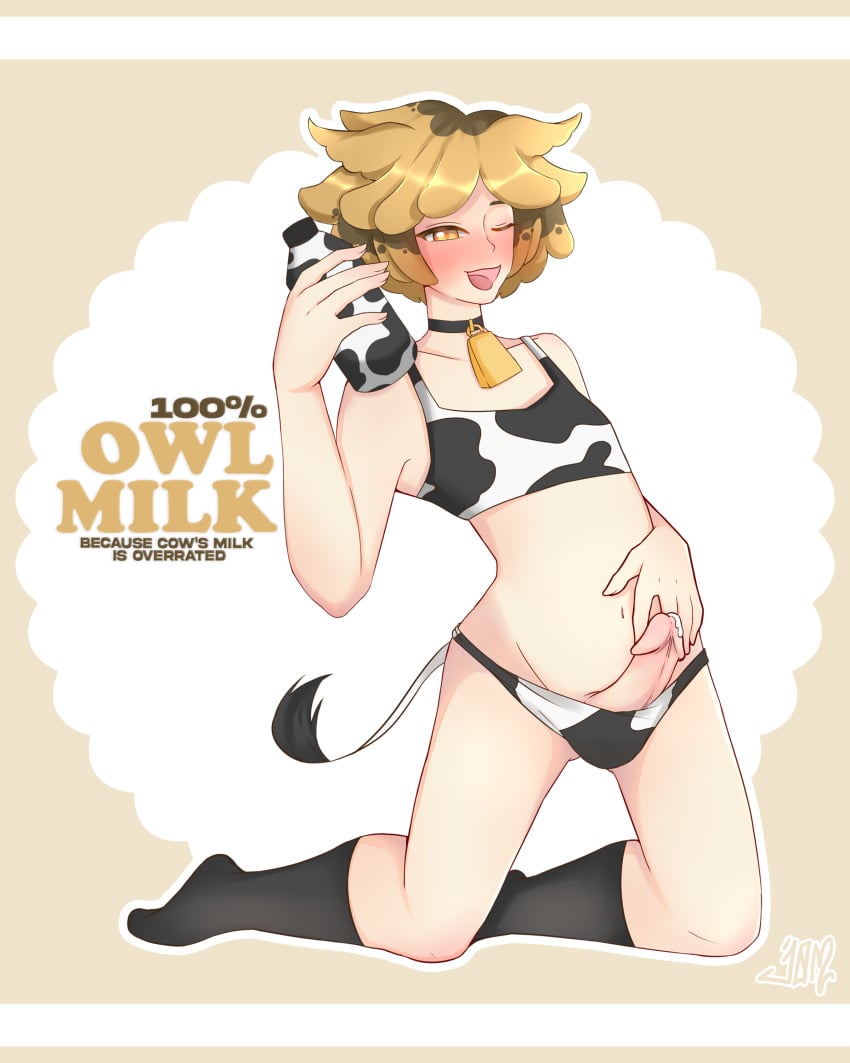 blush bovine cow_bikini cowbell cute femboy highs male male_focus milk solo_male thigh tyto_timor virtual_youtuber vtuber