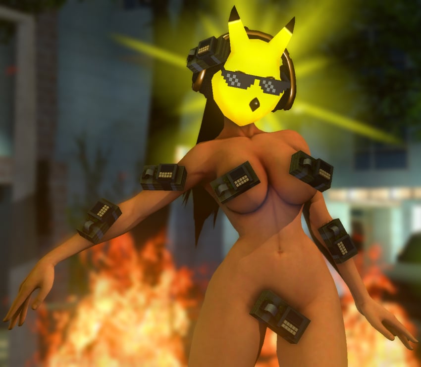 arsonist black_hair bomb breasts brown_skin c4 city close-up comically_large_woman criminal dark_skin female_only garry's_mod garry's_mod gun hand_on_hip joint joints keaton_mask legally legally_girl lmao looking_at_viewer mask masked_female mlg_glasses naked nude pinup ponytail pose pussy spread_legs tall_female taller_girl terrorist thighs trash very_long_hair