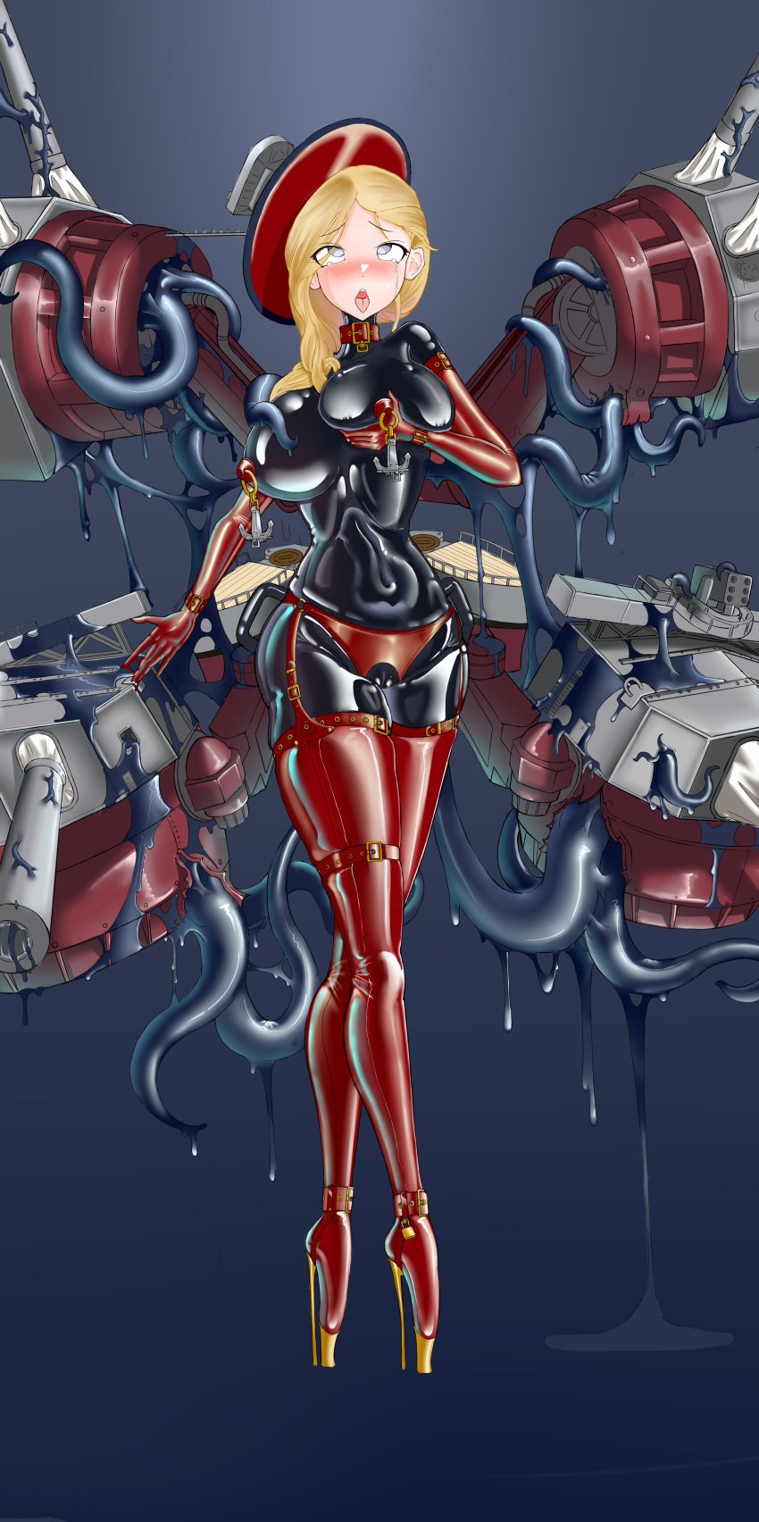 3109553063_(artist) azur_lane ballet_boots ballet_heels body_modification change_of_status collar corruption female female_focus femsub garter_straps handles handles_on_hips high_heel_boots high_heels hood_(azur_lane) huge_ass huge_breasts lock locked_high_heels midriff nipple_piercing nipple_rings padlock painted_nipples piercing rubber_transformation rubberization shiny_clothes thick_thighs thigh_boots tight_clothing transformation wide_hips