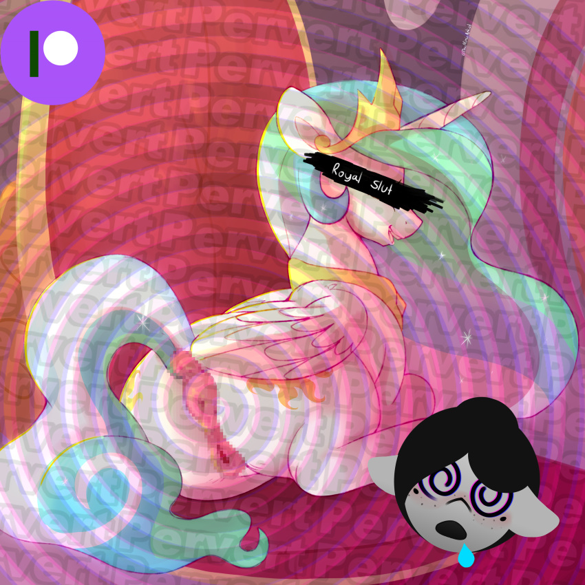 absurd_res alicorn anus ass crown equid equine female feral friendship_is_magic genitals hair hasbro headgear hi_res horn mammal multicolored_hair my_little_pony princess_celestia_(mlp) pussy themimicartist wings