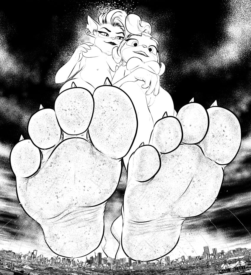 2023 4_toes activision anthro bandicoot city coco_bandicoot crash_(series) dirty_feet duo eyebrows feet female fingers foot_fetish foot_focus hi_res humanoid_feet low-angle_view macro mammal marsupial navel nude outside plantigrade soles tawna_bandicoot toes xtreme7