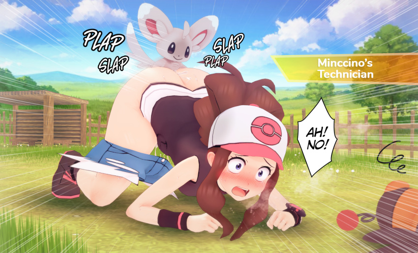 1boy 1girls all_fours alternate_version_available anal ass baseball_cap bent_over blue_eyes bottomless brown_hair chillarmy chinchilla comic defeated denim denim_shorts doggy_style english_text female female_human femsub fur furry game_over gameplay_mechanics hat hi_res hilda_(pokemon) human human_penetrated larger_female long_hair male male/female male_pokemon male_pokemon/female_human maledom minccino nintendo open_mouth pants_pull penis plap_(sound) pokémon_(species) pokemon pokemon_(species) pokemon_bw pokephilia rape remastered sex shorts shorts_pull size_difference smaller_male straight tail tepig top-down_bottom-up wavy_mouth witchanon wristband