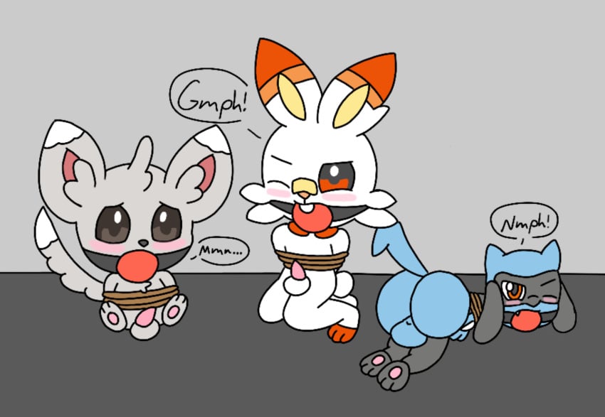 anthro chinchilla feral fur furry hi_res male male_only minccino pokémon_(species) pokemon pokemon_(species) riolu scorbunny tagme tail zxc14