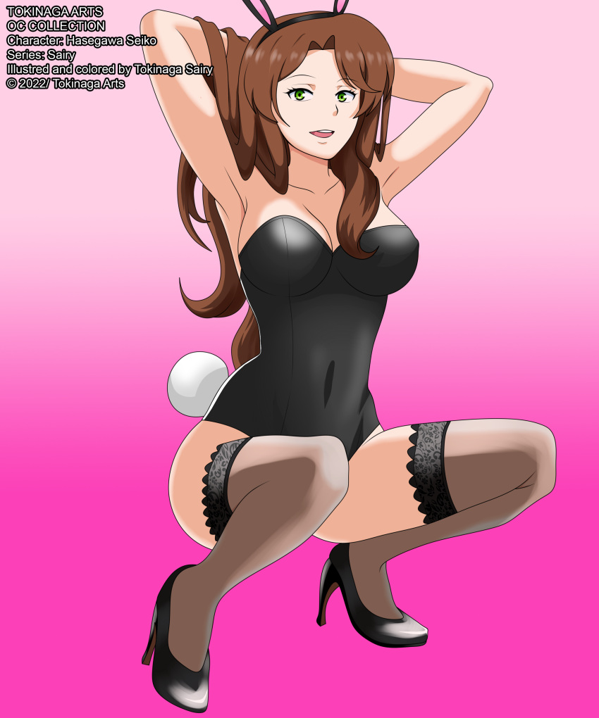 big_ass big_breasts brown_hair bunny_ears bunnysuit fancomic green_eyes oc original_character tokinaga_arts