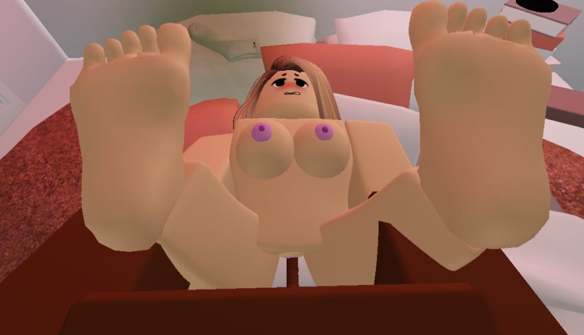 3d bedroom bedroom_sex blonde_hair blush breasts feet lip_bite naked_female pussy roblox robloxian stinky_socks tagme vagina