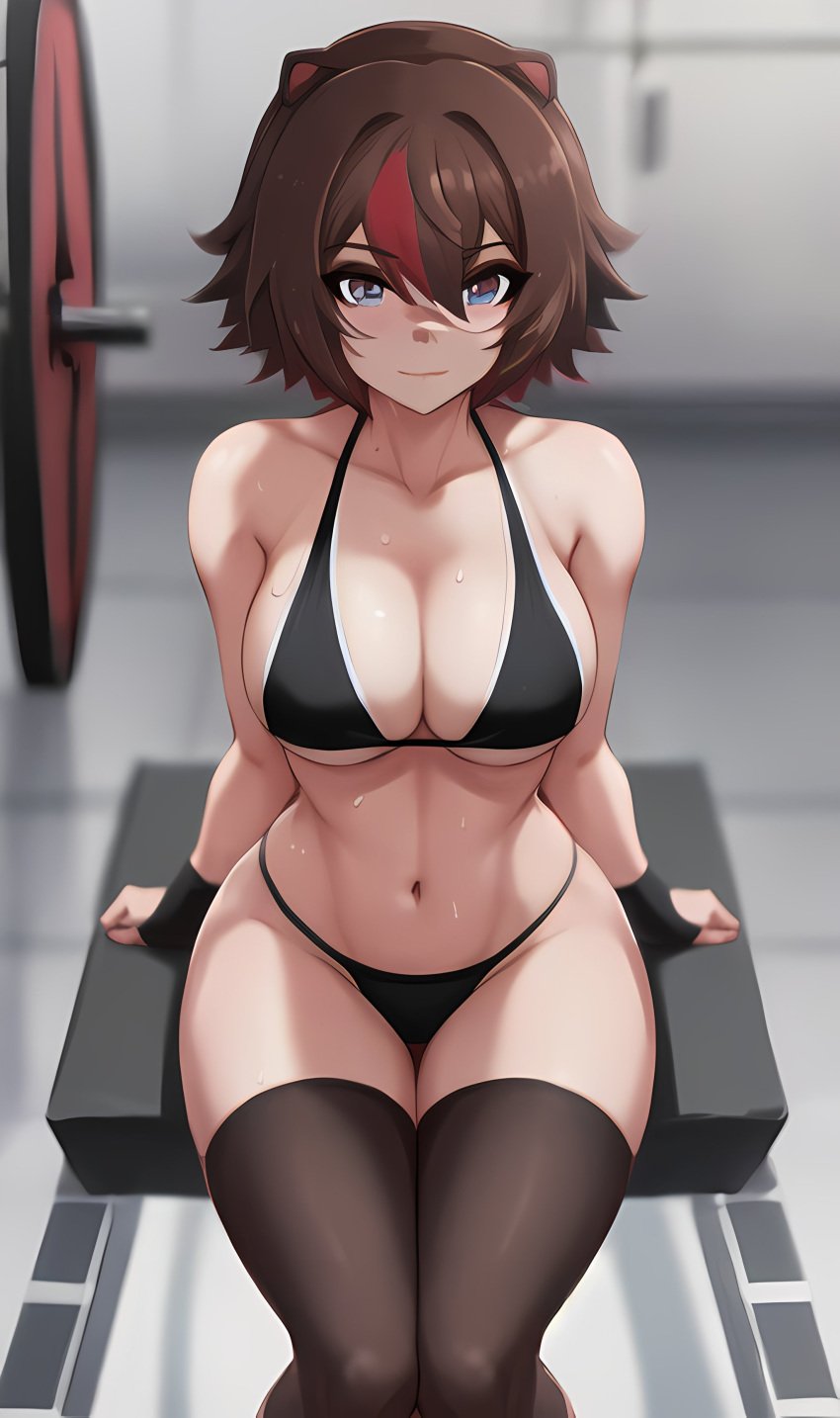 1girls ai_generated ghostlydiffusion gym owozu rakkun virtual_youtuber vtuber