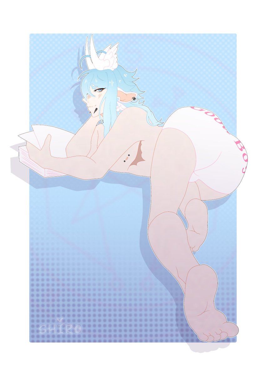 _0_strawberrymilk_0_(artist) angel_wings ass barefoot big_ass big_butt blue_eyes blue_hair boy boytoy bulge bulge_through_clothing cow_ears cow_horns cute cute_face cute_male daddy daddy_kink feet femboy good_boy heart-shaped_pupils heart_eyes incubus male male_only mastectomy_scar mlm only_one_naked original original_character pale-skinned_male pale_skin pierced_ears pierced_nipples piercing piercings reading scar shiro_sato smile smiling smiling_at_viewer submissive submissive_male succubus underwear underwear_only virtual_youtuber vtuber vtuber_persona