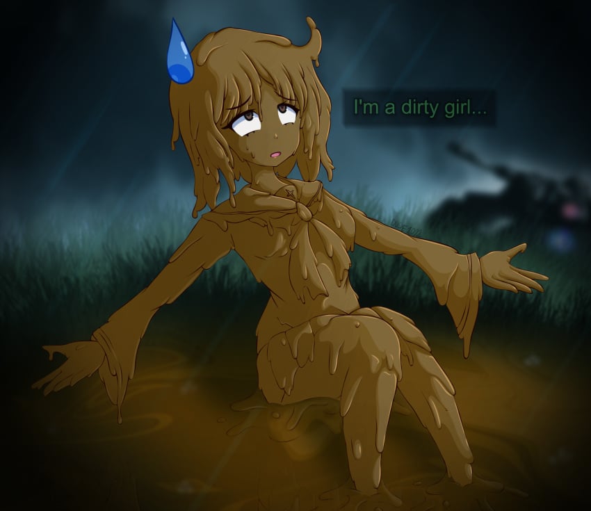 completely_covered_in_mud covered_in_mud dirty dirty_girl dude1022 female fetish girls_und_panzer mud muddy nishizumi_miho solo spongebob_reference