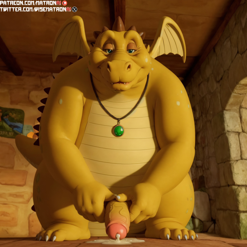 1boy 4k ai_generated anthro cum cum_leaking dragon dragon_tales elderly_male gay highres male male_only matronai_(artist) mature mature_male obese obese_male old old_man older_male overweight overweight_male patreon patreon_username penis pinup quetzal_(dragon_tales) solo stable_diffusion twitter_username yellow_skin