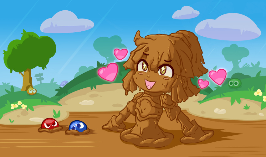 arle_nadja completely_covered_in_mud covered_in_mud dirty dirty_girl dude1022 female fetish heart heart-shaped_pupils horny in_love mud muddy puyo_puyo solo