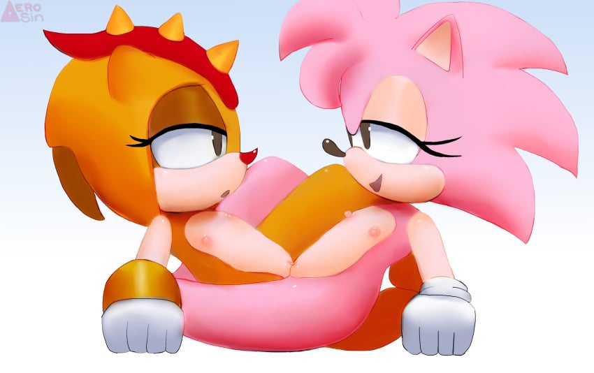 2girls aerosin amy_rose classic_amy_rose cub cute female female_only flat_chest hedgehog lesbian_sex multiple_girls scissoring sonic_(series) sonic_superstars sonic_the_hedgehog_(series) tribadism trip_the_sungazer young yuri