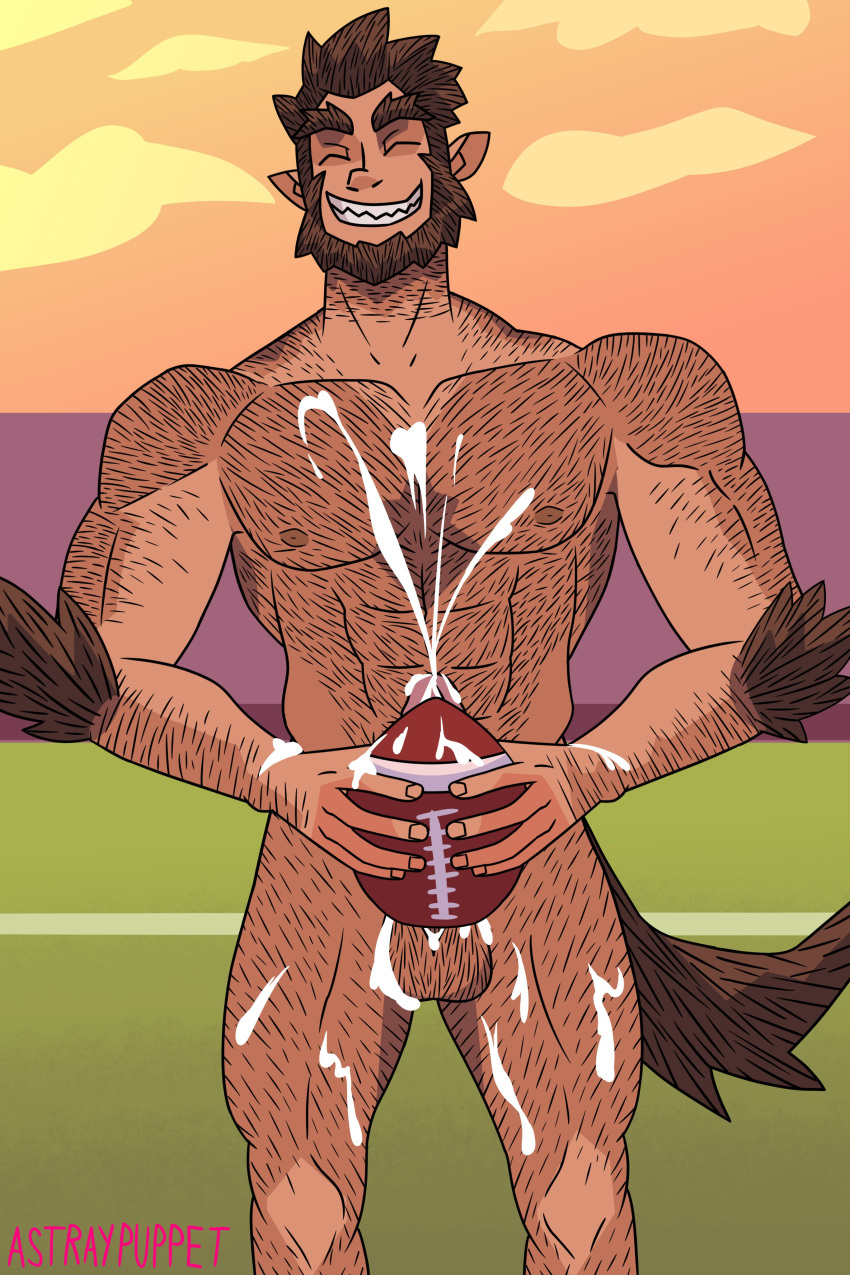 astraypuppet balls bara beard body_hair boner closed_eyes cum erection facial_hair football male male_only monster_prom muscles muscular nude orgasm penis scott_howl solo solo_male tail werewolf wolf_tail