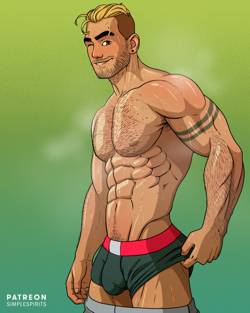 1boy bara beard bulge hairy_chest male male_nipples male_only muscular_male nipples simplespirits underwear