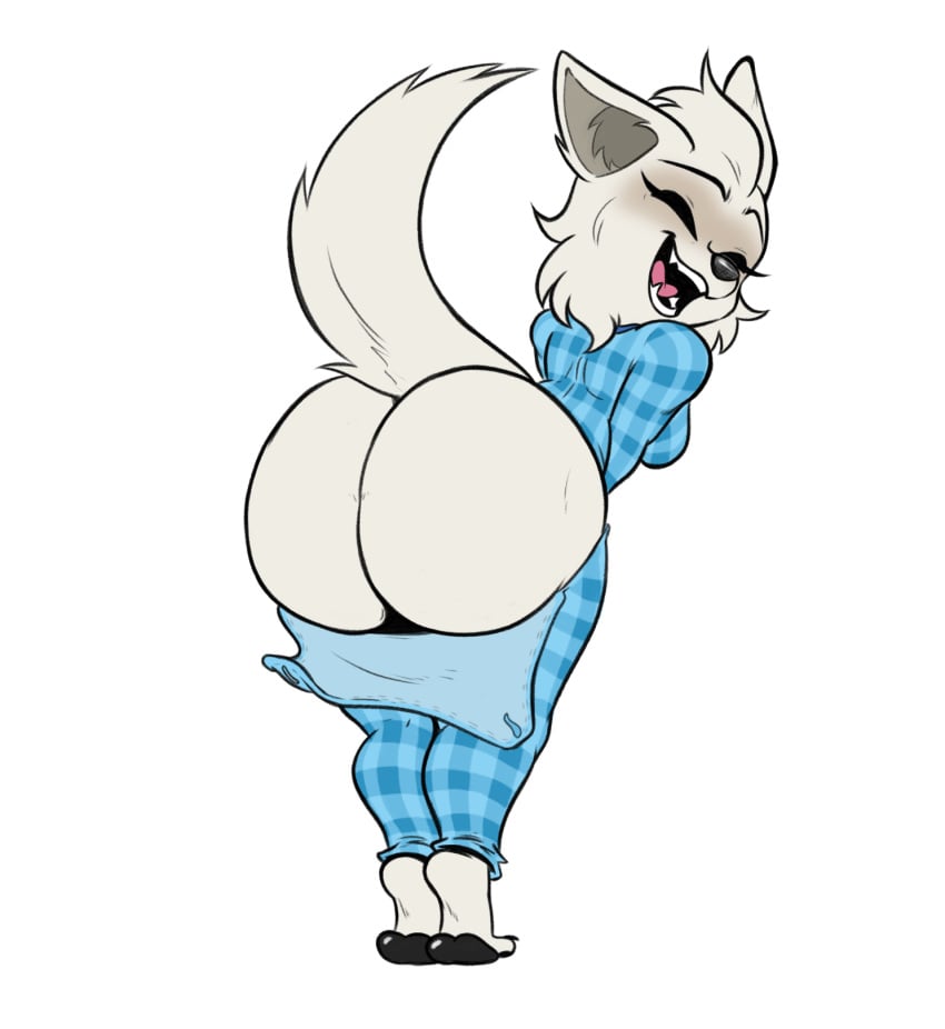 anthro ass ass_cleavage back back_flap backside big_ass big_butt bubble_butt butt butt_crack butt_flap drop_seat_pajamas female female_focus female_only furry large_ass onesie pajamas solo solo_female solo_focus spunkmcfunk white_fur wolf wolf_ears wolf_girl wolf_humanoid wolf_tail