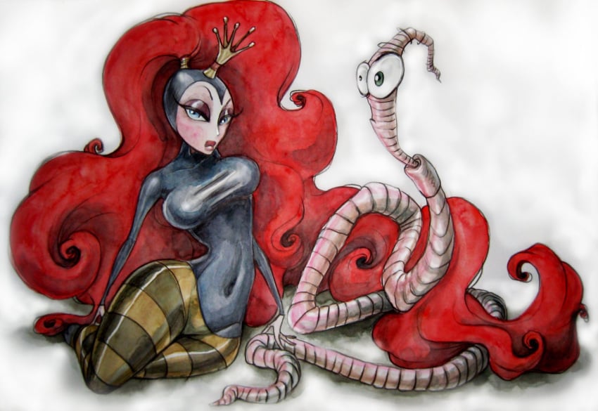 blue_eyes clothing earthworm_jim earthworm_jim_(character) earthworm_jim_(franchise) female green_eyes long_hair male no_humans princess_what's-her-name red_hair tagme