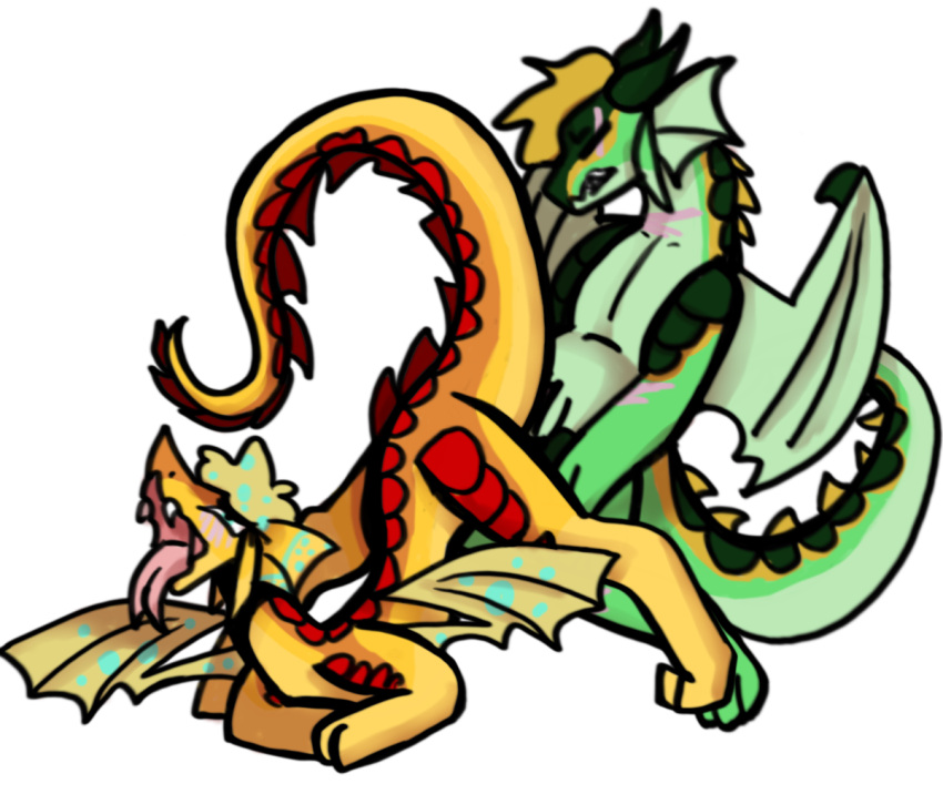 dragon duo european_mythology fan_character female feral lewdfang male male/female mythological_creature mythological_scalie mythology rainwing_(wof) raised_tail scalie sex spread_legs spreading tail tongue tongue_out western_dragon wings wings_of_fire