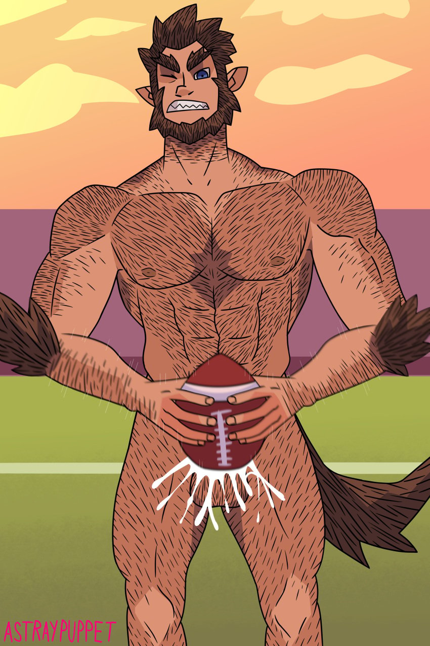 astraypuppet balls bara beard body_hair boner cum erection facial_hair football male male_only monster_prom muscles muscular nude one_eye_closed orgasm penetrating_object penis scott_howl solo solo_male tail werewolf wolf_tail