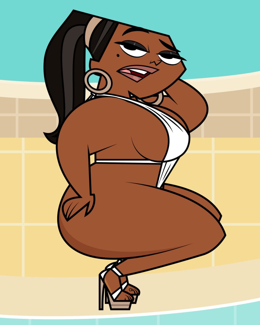 1girls accurate_art_style bbw big_ass big_breasts big_butt bikini black_hair bubble_ass bubble_butt chubby chubby_female dark-skinned_female dark_skin dat_ass female female_only hand_on_hip high_heels huge_ass huge_breasts human_only jk94 large_ass leshawna_(tdi) looking_at_viewer open_mouth outdoors ponytail poolside pose posing sling_bikini solo squatting summer tagme thick_ass thick_legs thick_thighs total_drama_island