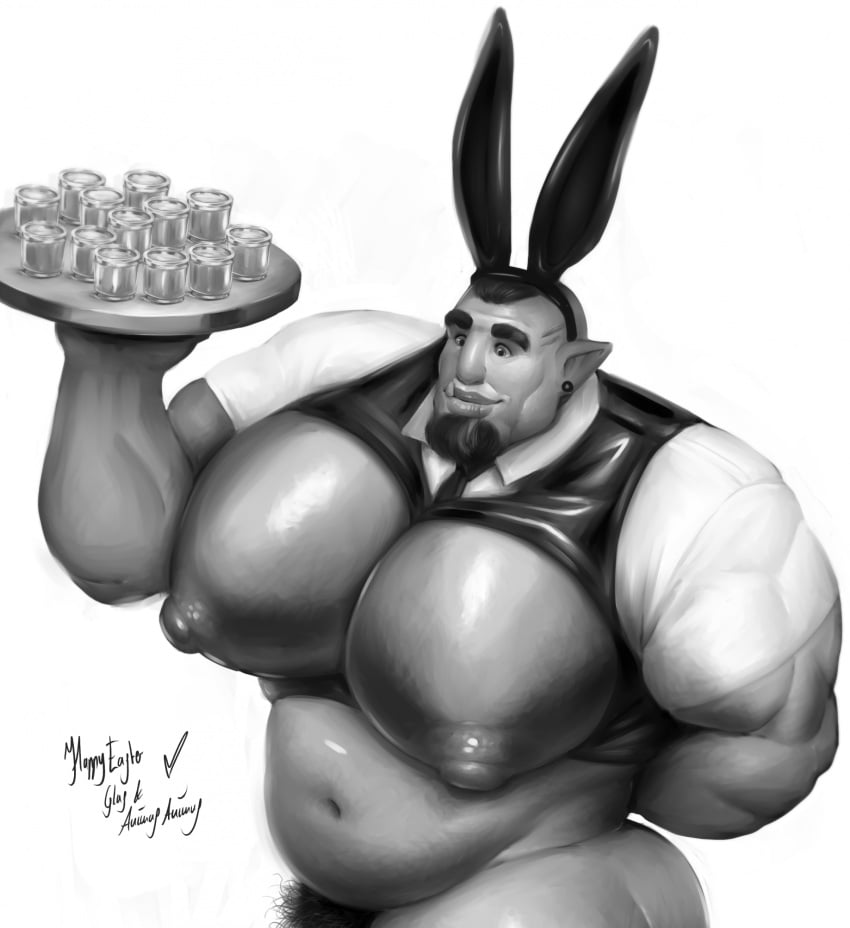 1boy animasanimus bara bara_tiddies bara_tits big_breasts big_chest big_nipples big_pecs easter easter_2024 glas huge_breasts huge_chest huge_pecs male male_only orc solo solo_male